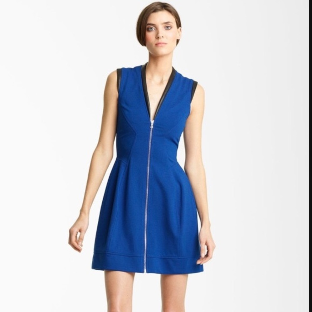 Yigal Azrouël Blue Leather Trim Jersey Dress
